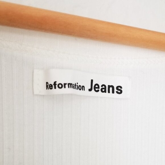 Reformation Rawson Ribbed Bodysuit White Plus Size 3X Short Sleeves Classic $78 - Picture 7 of 16